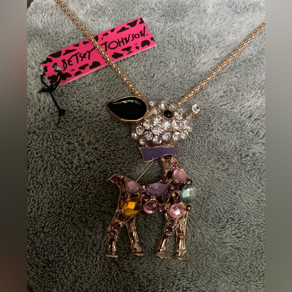 Betsy Johnson Reindeer Necklace/Pin